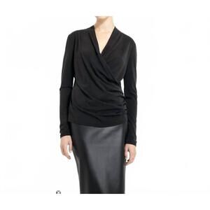 NEW NADYA TOTO bella surplice front top in washed black